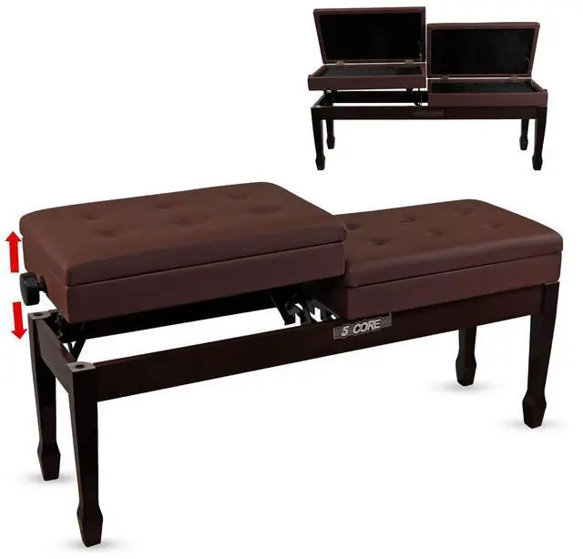 Main image of 5 Core PNB DT BR Duet Piano Bench 3.5 Inch Padded Cushioned Stool Wooden Heavy Duty Musician Chair with Storage - Brown