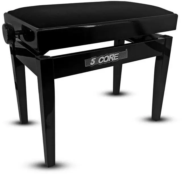 Main image of 5 Core Adjustable Piano Bench Thick 3.25" Solid Wood Keyboard Stool Heavy Duty Musician Chair - Black