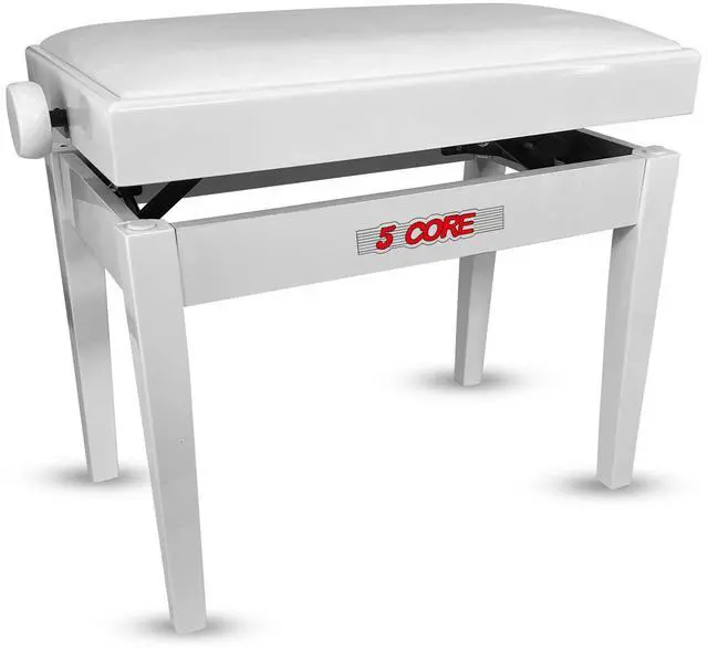 Main image of 5 Core Adjustable Piano Bench Thick 3.25" Solid Wood Keyboard Stool Heavy Duty Musician Chair - White