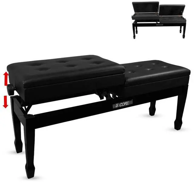 Main image of 5 Core PNB DT BLK Duet Piano Bench 3.5 Inch Padded Cushioned Stool Wooden Heavy Duty Musician Chair with Storage - Black