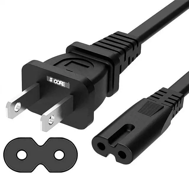 Main image of 5 Core PP 1002 AC Power Cord 12 Ft 2 Prong US Male to Female Extension Adapter 16AWG/2C 125V 13A 1/2/5 Pc - Black