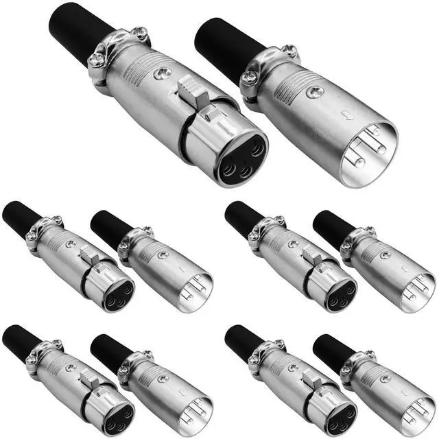 Main image of 5 Core XLR Connector Male Female to 1/4 Audio Jack 3 Pin Secure Mic Plug with Locking Ends - Gray