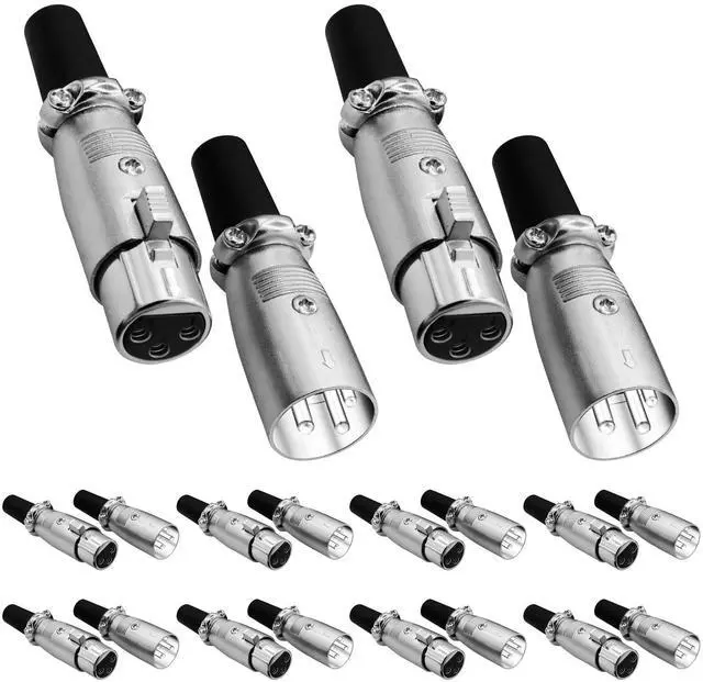 Main image of 5 Core XLR Connector Male Female to 1/4 Audio Jack 3 Pin Secure Mic Plug with Locking Ends - Gray