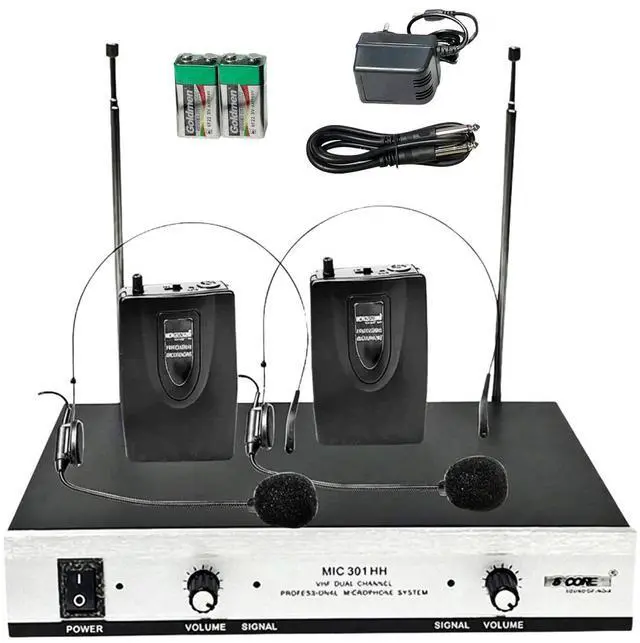 Main image of 5 Core WM 301 HH 2 Channel Wireless Microphones with 2 Headset Portable Mini Mic Headset Inalambricos with Receiver - Black