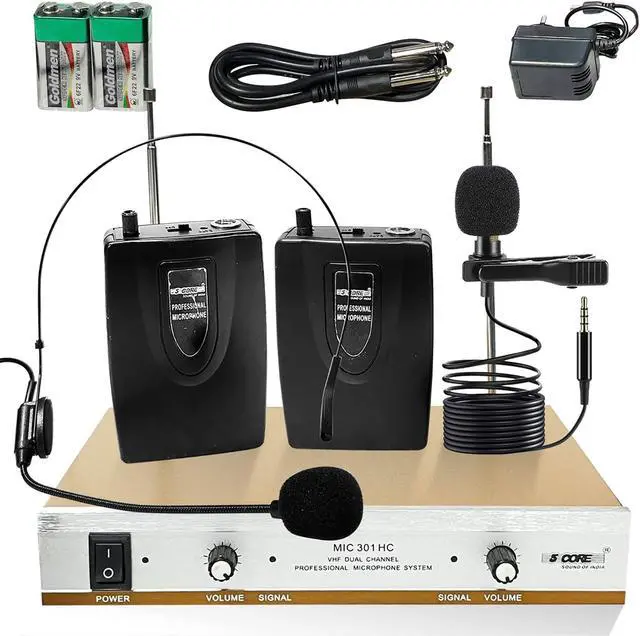 Main image of 5 Core Wireless Microphone Dual Handheld Mic Cordless Receiver Dj Karaoke Singing Microphones WM 301 HC - Black