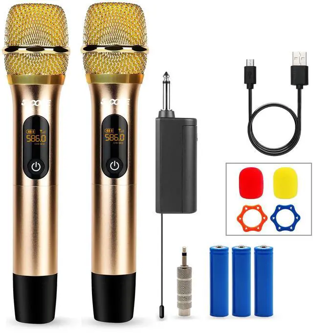 Main image of 5 Core WM UHF 02 Wireless Microphones Pair UHF Professional Handheld Inalambricos Dual Cordless Mic System for Karaoke Singing Wedding DJ Party Speech Church - Rose