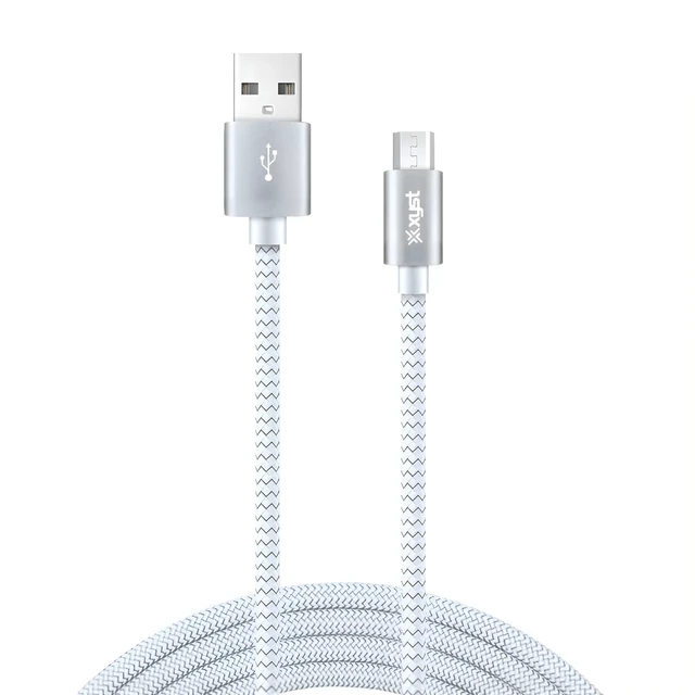 Main image of Xyst Charge and Sync USB to Micro USB Braided Cable 10Ft White - White