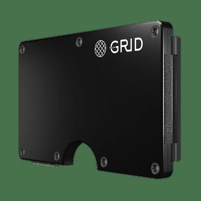 Main image of GRID Wallet Black Aluminum Money Clip Wallet, Slim Metal RFID Card Holder, Minimalist Front Pocket Wallet - Black