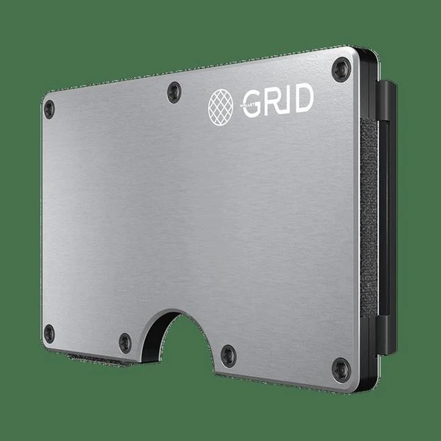Main image of GRID Wallet Silver Aluminum Money Clip Wallet, Slim Metal RFID Card Holder, Minimalist Front Pocket Wallet - Silver