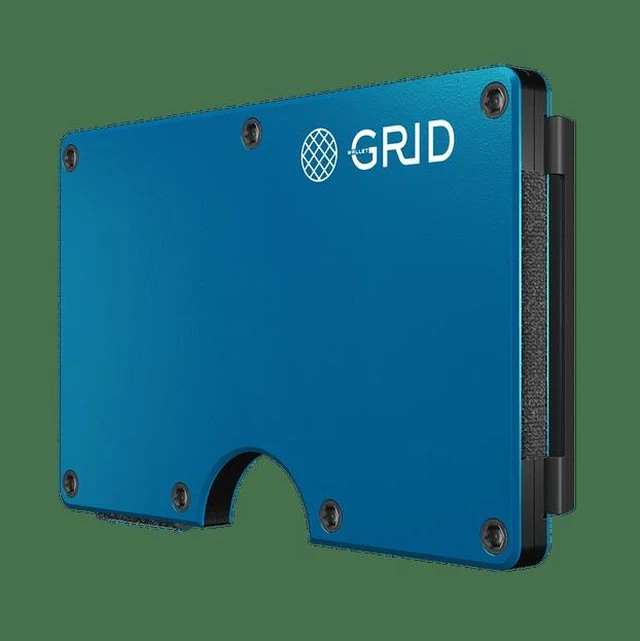 Main image of GRID Wallet Blue Aluminum Money Clip Wallet, Slim Metal RFID Card Holder, Minimalist Front Pocket Wallet - Blue