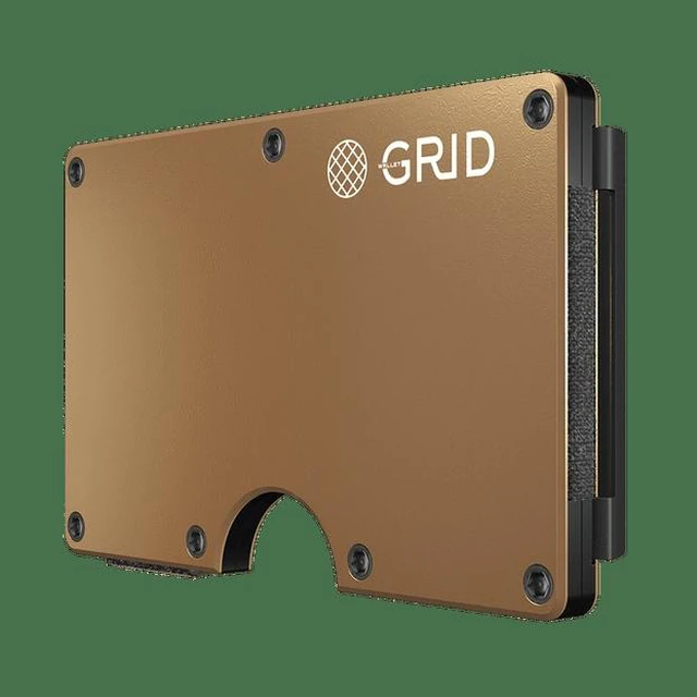 Main image of GRID Wallet Gold Aluminum Money Clip Wallet, Slim Metal RFID Card Holder, Minimalist Front Pocket Wallet - Gold