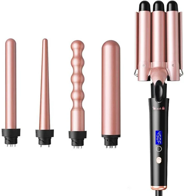 Main image of Tesco 5 in 1 Curling Wand Set with LED Display Temperature, Curling Iron Set with 5 Interchangeable Ceramic Curling Wands - Black