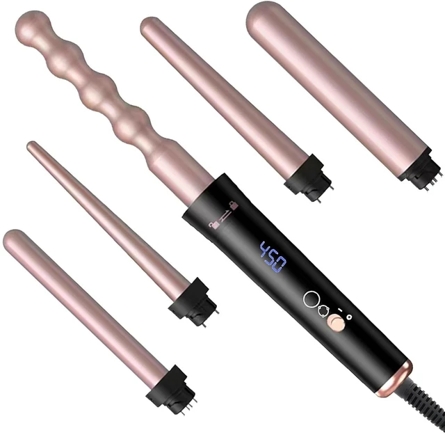 Main image of Tesco 5-in-1 Curling Iron Set, Curling Wand Set with LCD Digital Display and Interchangeable 5 Curling Irons for All Hair Types - Black