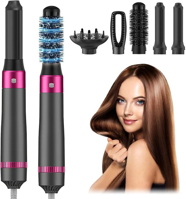 Main image of Tesco 5 in 1 Hair Dryer Brush Kit, Blow Dryer Brush for Drying, Straightening, Volumizing, Curling and Styling Hair - 1000W - Gold