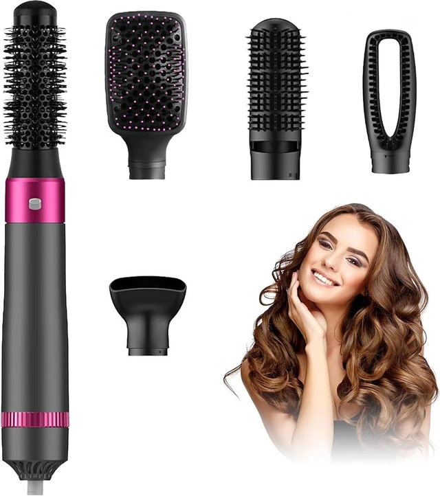 Main image of Tesco 5 in 1 Hair Dryer Brush, Negative Ion Blow Dryer Brush Set for Hair Drying Straightening Curling Styling On Hair Care - 1200W - Black/Red