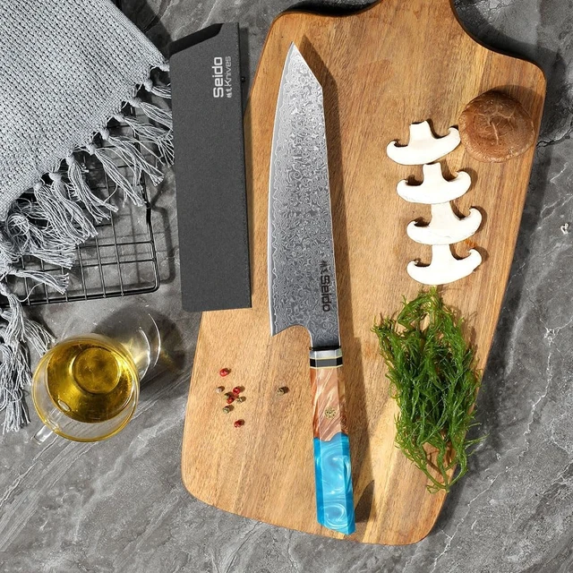 Alt view image 2 of 4 - Seido Knives Kiritsuke Damascus Japanese Chef Knife - Sky Blue