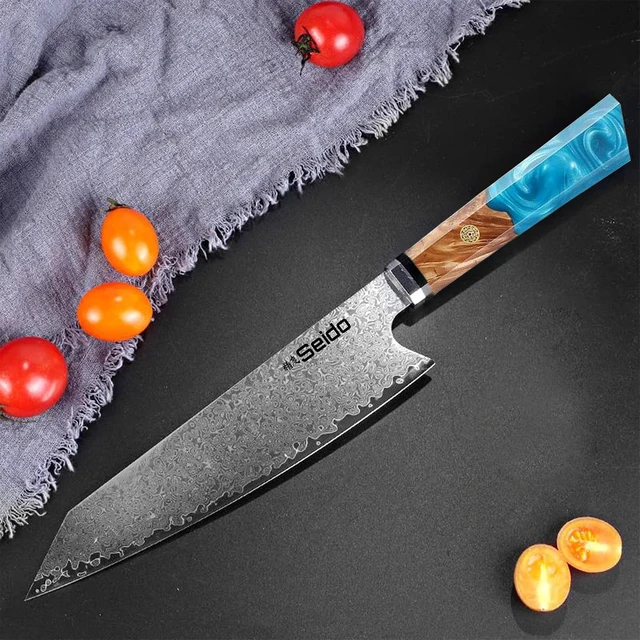 Alt view image 4 of 4 - Seido Knives Kiritsuke Damascus Japanese Chef Knife - Sky Blue