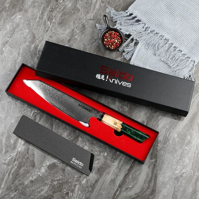 Alt view image 4 of 4 - Seido Knives Kiritsuke Damascus Japanese Chef Knife - Green