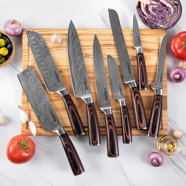 Alt view image 2 of 4 - Seido Knives Japanese Master Chef Knife Set 8-Piece - Brown, Silver
