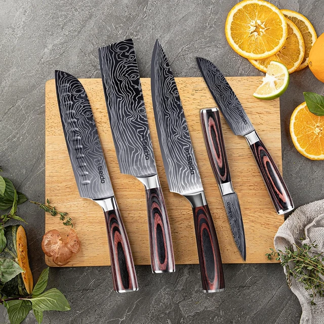 Alt view image 3 of 4 - Seido Knives 5-Piece Japanese Master Chef Knife Set - Brown