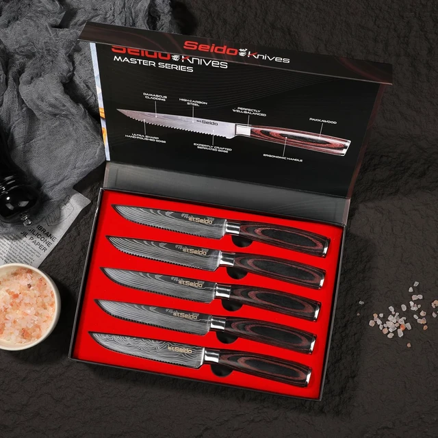 Alt view image 4 of 4 - Seido Knives Straight-Edge Steak Knives, 5-Piece - Brown