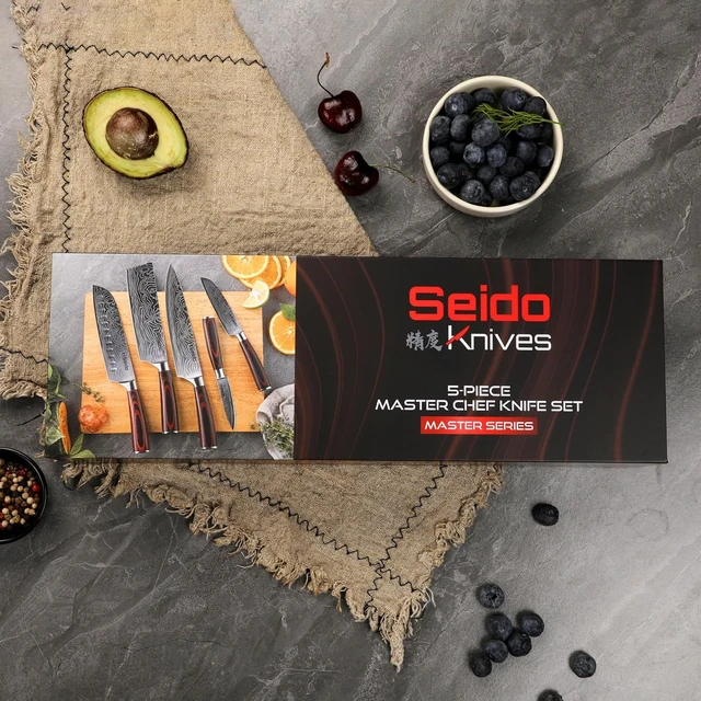 Alt view image 4 of 4 - Seido Knives 5-Piece Japanese Master Chef Knife Set - Brown