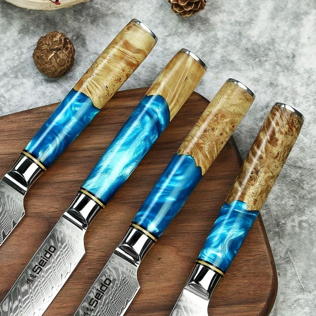Alt view image 3 of 3 - Seido Knives Executive Straight Edge Steak Knives, 4-Piece - Resin Blue