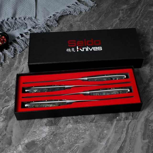 Alt view image 4 of 4 - Seido Knives Awabi Straight Edge Steak Knives, 4-Piece - Resin Blue