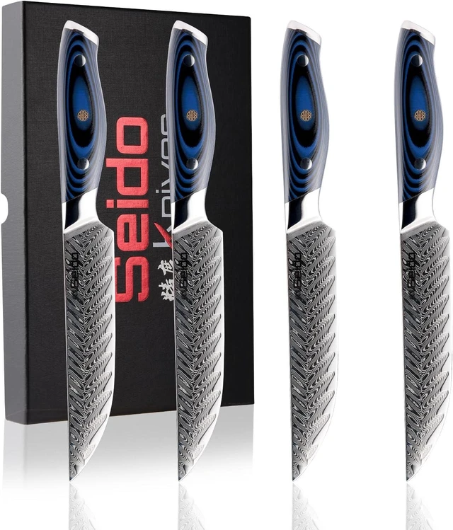 Main image of Seido Knives Kanpeki Straight Edge Steak Knives, 4-Piece - Blue, Black