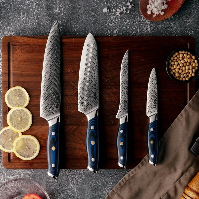 Alt view image 3 of 4 - Seido Knives Kanpeki Damascus Knife Set, 4-Piece - Blue