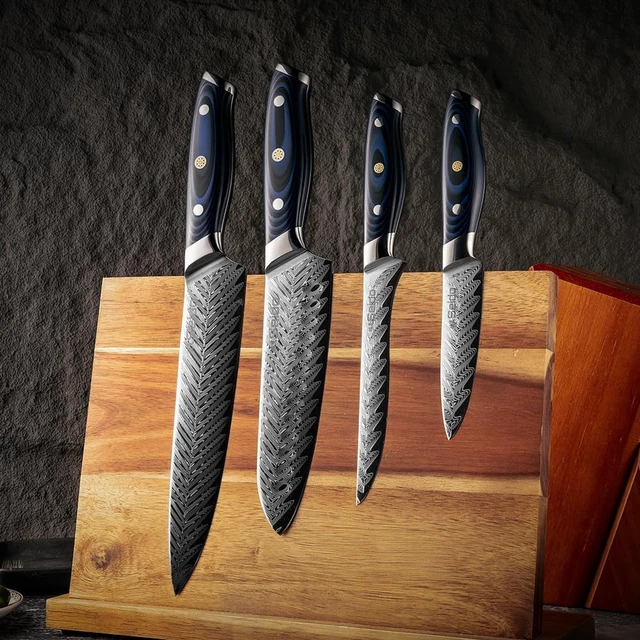 Alt view image 4 of 4 - Seido Knives Kanpeki Damascus Knife Set, 4-Piece - Blue