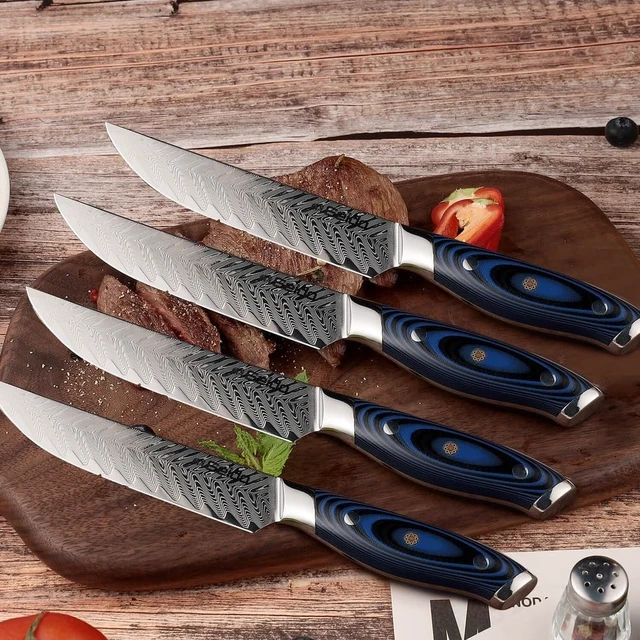 Alt view image 2 of 4 - Seido Knives Kanpeki Straight Edge Steak Knives, 4-Piece - Blue, Black