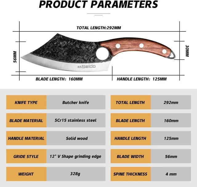 Alt view image 2 of 4 - Seido Knives Hakai Chef Cleaver Knife - Brown
