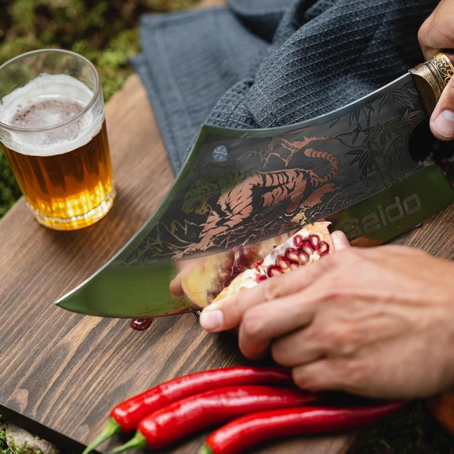 Alt view image 4 of 4 - Seido Knives Tora Tsuki Cleaver Knife - Brown