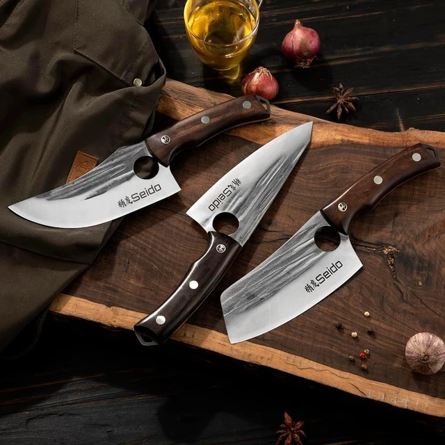 Alt view image 2 of 4 - Seido Knives Torio 3-Piece Butcher Knife Set - Brown