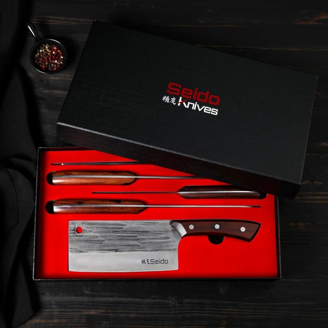 Alt view image 4 of 4 - Seido Knives Caveman Butcher Knife Set, 5-Piece - Brown