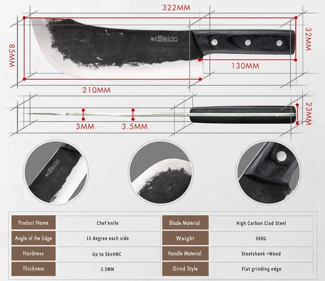 Alt view image 2 of 4 - Seido Knives Nikushoku Butcher Knife - Black