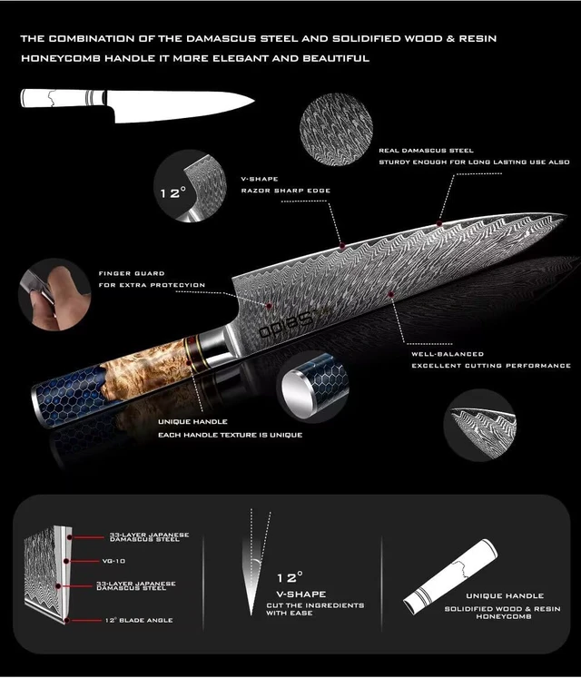 Alt view image 3 of 4 - Seido Knives Hanikamu VG10 Damascus Chef Knife Set, 7-Piece - Black, Brown