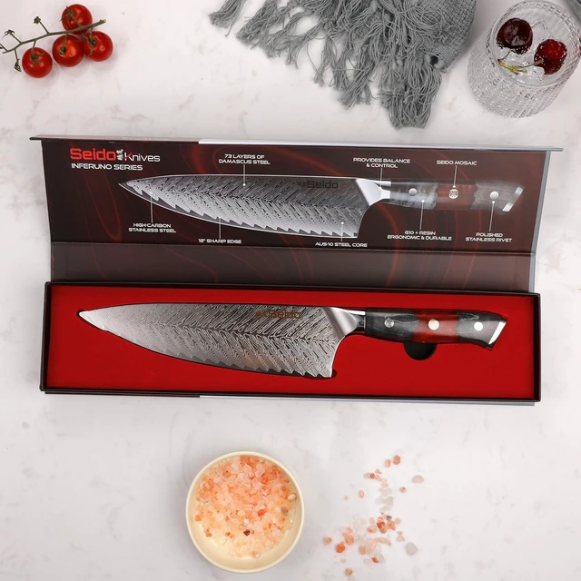 Alt view image 4 of 4 - Seido Knives Inferuno Gyuto AUS10 Chef Knife - Red & Black