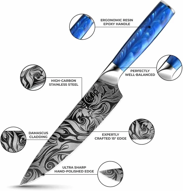 Alt view image 2 of 4 - Seido Knives Tengoku Chef Knife Set, 10-Piece - Resin Blue