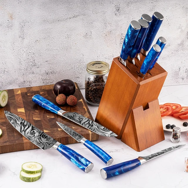 Alt view image 3 of 4 - Seido Knives Tengoku Chef Knife Set, 10-Piece - Resin Blue