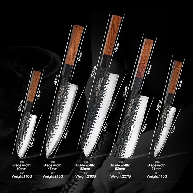 Alt view image 4 of 4 - Seido Knives Hageshi AUS10 Japanese Knife Set, 5-Piece - Brown