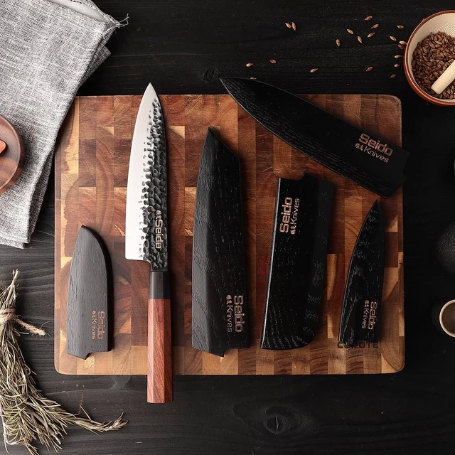Alt view image 2 of 4 - Seido Knives Hageshi AUS10 Japanese Knife Set, 5-Piece - Brown