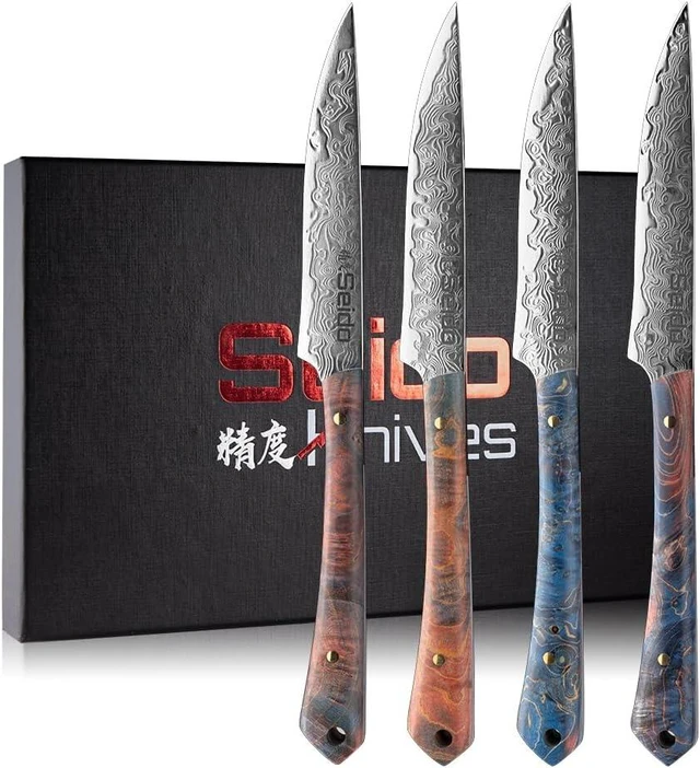 Main image of Seido Knives Kaze VG10 Damascus Steel Steak Knives, 4-Piece - Assorted