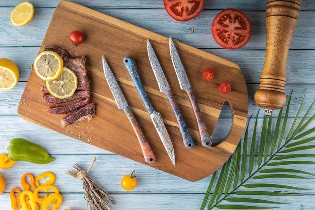 Alt view image 3 of 4 - Seido Knives Kaze VG10 Damascus Steel Steak Knives, 4-Piece - Assorted