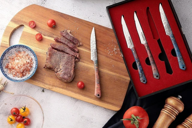 Alt view image 4 of 4 - Seido Knives Kaze VG10 Damascus Steel Steak Knives, 4-Piece - Assorted