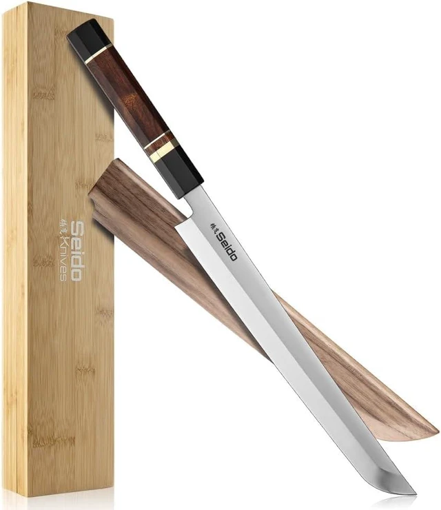 Main image of Seido Knives Sakimaru Takohiki 10" with Rosewood and Ebony Buffalo Horn - Brown, Black