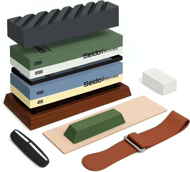 Main image of Seido Knives Professional Whetstone Set, Knife Sharpening Stone Kit - Gray