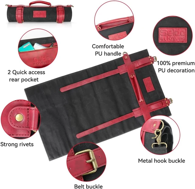 Alt view image 3 of 4 - Seido Knives Seido Knife Roll Bag, Heavy Duty Canvas & Leather - Black