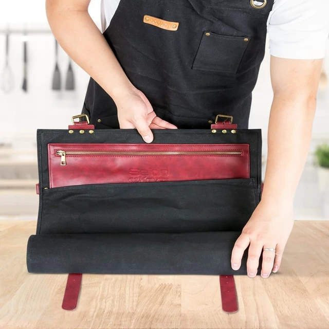 Alt view image 4 of 4 - Seido Knives Seido Knife Roll Bag, Heavy Duty Canvas & Leather - Black
